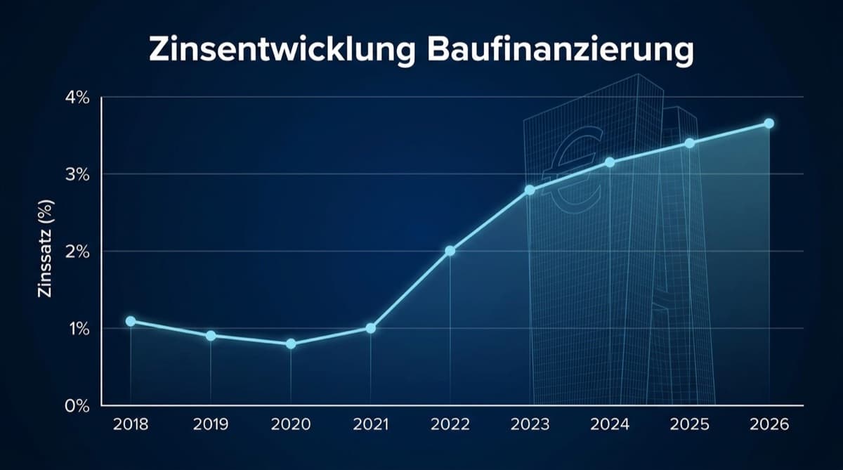 Zinsdiagramm auf Bildschirm – Zinsentwicklung Baufinanzierung 2026